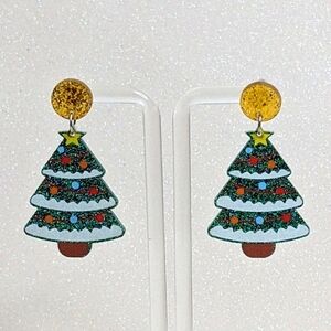 Christmas Tree Multi Color Bulbs Glitter Drop Earrings